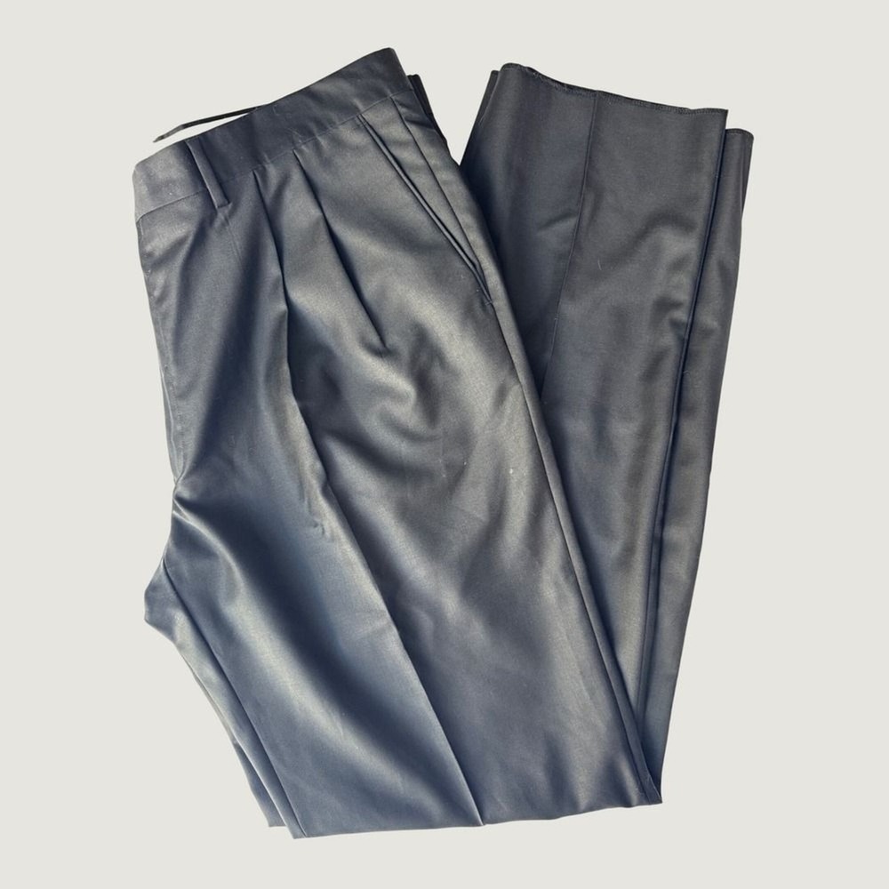 Santorelli Luxury Serge Black Pleated Trousers Como 2 Made in Italy Mens 42